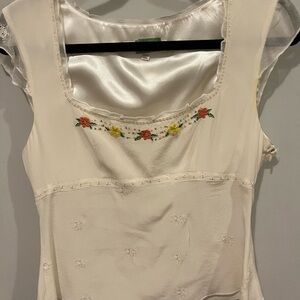 Satin White Slip top with Subtle Script 🏷️